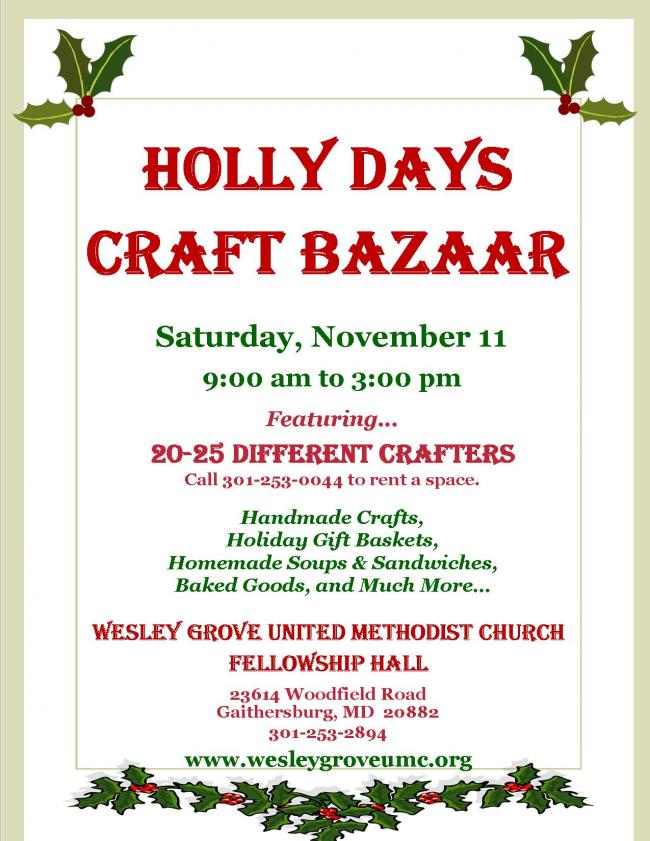 Holly Days Craft Bazaar and Luncheon Wesley Grove United Methodist Church